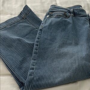 Classic Blue Striped women’s petite cropped wide-legged jeans